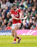 7 June 2025; Darragh Fitzgibbon of Cork scores a point from a '65 in the last play of extra-time to send the match to a penalty shoot-out during the Munster GAA Hurling Senior Championship final match between Limerick and Cork at TUS Gaelic Grounds in Limerick. Photo by Piaras Ó Mídheach/Sportsfile