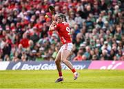 7 June 2025; Darragh Fitzgibbon of Cork scores a point from a '65 in the last play of extra-time to send the match to a penalty shoot-out during the Munster GAA Hurling Senior Championship final match between Limerick and Cork at TUS Gaelic Grounds in Limerick. Photo by Piaras Ó Mídheach/Sportsfile