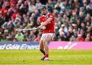 7 June 2025; Darragh Fitzgibbon of Cork scores a point from a '65 in the last play of extra-time to send the match to a penalty shoot-out during the Munster GAA Hurling Senior Championship final match between Limerick and Cork at TUS Gaelic Grounds in Limerick. Photo by Piaras Ó Mídheach/Sportsfile
