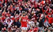 7 June 2025; Darragh Fitzgibbon of Cork celebrates after scoring a point from a '65 in the last place of extra-time to send the match to a penalty shoot-out during the Munster GAA Hurling Senior Championship final match between Limerick and Cork at TUS Gaelic Grounds in Limerick. Photo by Piaras Ó Mídheach/Sportsfile