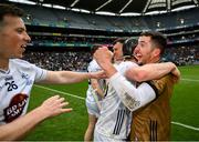 8 June 2025; Kildare goalkeeper Paddy McKenna celebrates after the Joe McDonagh Cup final match between Kildare and Laois at Croke Park in Dublin. Photo by Ramsey Cardy/Sportsfile