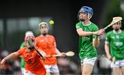 7 June 2025; Ciaran Kellther of Kildare in action against Ruari McPhilips of Armagh during the Electric Ireland Celtic Challenge Corn Jerome O’Leary final match between Kildare and Armagh at the GAA National Games Development Centre in Abbotstown, Dublin. Photo by Stephen Marken/Sportsfile