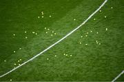 8 June 2025; A general view of sliotars on the pitch for the Kilkenny warm-up before the Leinster GAA Senior Hurling Championship final match between Kilkenny and Galway at Croke Park in Dublin. Photo by Piaras Ó Mídheach/Sportsfile
