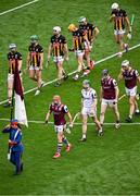 8 June 2025; Galway captain Conor Whelan leads his team in the parade before the Leinster GAA Senior Hurling Championship final match between Kilkenny and Galway at Croke Park in Dublin. Photo by Piaras Ó Mídheach/Sportsfile