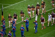 8 June 2025; Kilkenny captain John Donnelly and Galway captain Conor Whelan lead their teams in the parade before the Leinster GAA Senior Hurling Championship final match between Kilkenny and Galway at Croke Park in Dublin. Photo by Piaras Ó Mídheach/Sportsfile