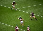 8 June 2025; Martin Keoghan of Kilkenny, 15, passes to team-mate TJ Reid to set him up to score their side's second goal during the Leinster GAA Senior Hurling Championship final match between Kilkenny and Galway at Croke Park in Dublin. Photo by Piaras Ó Mídheach/Sportsfile