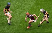 8 June 2025; Conor Whelan of Galway in action against John Donnelly, left, and Mikey Carey of Kilkenny during the Leinster GAA Senior Hurling Championship final match between Kilkenny and Galway at Croke Park in Dublin. Photo by Piaras Ó Mídheach/Sportsfile
