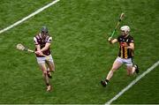 8 June 2025; Padraic Mannion of Galway in action against Jordan Molloy of Kilkenny during the Leinster GAA Senior Hurling Championship final match between Kilkenny and Galway at Croke Park in Dublin. Photo by Piaras Ó Mídheach/Sportsfile