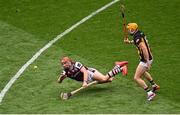 8 June 2025; Conor Whelan of Galway passes under pressure from Richie Reid of Kilkenny during the Leinster GAA Senior Hurling Championship final match between Kilkenny and Galway at Croke Park in Dublin. Photo by Piaras Ó Mídheach/Sportsfile