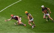 8 June 2025; Conor Whelan of Galway in action against Richie Reid and Mikey Carey, right, of Kilkenny during the Leinster GAA Senior Hurling Championship final match between Kilkenny and Galway at Croke Park in Dublin. Photo by Piaras Ó Mídheach/Sportsfile