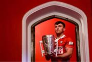 10 June 2025; Niall O'Leary of Cork poses for a portrait with the Liam MacCarthy cup during the national launch of the GAA Hurling All-Ireland Senior Championship Series at Kinnitty Castle in Offaly. Photo by Brendan Moran/Sportsfile
