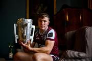 10 June 2025; Fintan Burke of Galway poses for a portrait with the Liam MacCarthy cup during the national launch of the GAA Hurling All-Ireland Senior Championship Series at Kinnitty Castle in Offaly. Photo by Brendan Moran/Sportsfile
