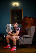 10 June 2025; Fintan Burke of Galway poses for a portrait with the Liam MacCarthy cup during the national launch of the GAA Hurling All-Ireland Senior Championship Series at Kinnitty Castle in Offaly. Photo by Brendan Moran/Sportsfile