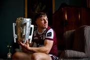 10 June 2025; Fintan Burke of Galway poses for a portrait with the Liam MacCarthy cup during the national launch of the GAA Hurling All-Ireland Senior Championship Series at Kinnitty Castle in Offaly. Photo by Brendan Moran/Sportsfile