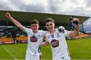 7 June 2025; Niall McAndrew, left, and Pauric Carty of Kildare after their side's victory in the Electric Ireland GAA Football All-Ireland Minor Paul McGirr Cup Final match between Kildare and Meath at Glenisk O'Connor Park, Tullamore, Offaly. Photo by Tom Beary/Sportsfile