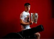 10 June 2025; Paul Dolan of Kildare poses for a portrait with the Liam MacCarthy cup during the national launch of the GAA Hurling All-Ireland Senior Championship Series at Kinnitty Castle in Offaly. Photo by Brendan Moran/Sportsfile