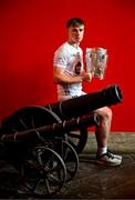 10 June 2025; Paul Dolan of Kildare poses for a portrait with the Liam MacCarthy cup during the national launch of the GAA Hurling All-Ireland Senior Championship Series at Kinnitty Castle in Offaly. Photo by Brendan Moran/Sportsfile
