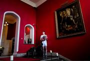 10 June 2025; Paul Dolan of Kildare poses for a portrait with the Liam MacCarthy cup during the national launch of the GAA Hurling All-Ireland Senior Championship Series at Kinnitty Castle in Offaly. Photo by Ray McManus/Sportsfile