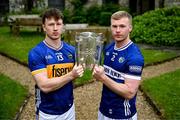 10 June 2025; Jake Morris of Tipperary, left, and Podge Delaney of Laois with the Liam MacCarthy cup during the national launch of the GAA Hurling All-Ireland Senior Championship Series at Kinnitty Castle in Offaly. Photo by Brendan Moran/Sportsfile