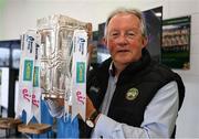 10 June 2025; Chairman of Offaly GAA Tom Parlon with the Liam McCarthy cup at the national launch of the GAA Hurling All-Ireland Senior Championship Series at Kinnitty Castle, Offaly. Photo by Ray McManus/Sportsfile