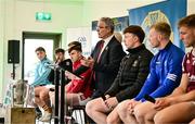 10 June 2025; Uachtarán Chumann Lúthchleas Gael Jarlath Burns speaking at the national launch of the GAA Hurling All-Ireland Senior Championship Series at the Faithful Fields in Kilcormac, Offaly. Photo by Brendan Moran/Sportsfile