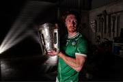 10 June 2025; Cian Lynch of Limerick poses for a portrait with the Liam MacCarthy cup at the national launch of the GAA Hurling All-Ireland Senior Championship Series at Kinnitty Castle, Offaly. Photo by Ray McManus/Sportsfile