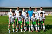 10 June 2025; The Republic of Ireland team, back row, from left to right, Jacob Slater, Gabriel Otegbayo, Ed McJannet, Andrew Wogan, Cian Dillon and Sean Grehan. Front row, from left to right, Cathal O'Sullivan, Jacob Devaney, Jamie Mullins, Harry Vaughan and Jad Hakiki before the U21 international friendly match between Qatar and Republic of Ireland at Gradski Stadion in Zagreb, Croatia. Photo by Gerry Scully/Sportsfile