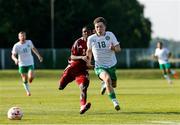 10 June 2025; Cathal O'Sullivan of Republic of Ireland in action against Ahmed Reyad A Fadlelmula of Qatar during the U21 international friendly match between Qatar and Republic of Ireland at Gradski Stadion in Zagreb, Croatia. Photo by Gerry Scully/Sportsfile