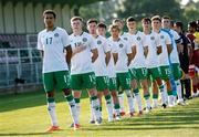 10 June 2025; The Republic of Ireland team stand for the national anthem before the U21 international friendly match between Qatar and Republic of Ireland at Gradski Stadion in Zagreb, Croatia. Photo by Gerry Scully/Sportsfile