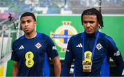 10 June 2025; Pierce Charles and Shea Charles of Northern Ireland before the International Friendly match between Northern Ireland and Iceland at Clearer Twist National Football Stadium at Windsor Park in Belfast. Photo by Ramsey Cardy/Sportsfile