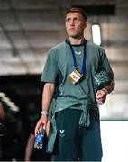 10 June 2025; Dara O'Shea of Republic of Ireland arrives before the international friendly match between Luxembourg and Republic of Ireland at Stade de Luxembourg in Luxembourg. Photo by Stephen McCarthy/Sportsfile