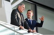 10 June 2025; FAI board member and chair of the international and high performance committee Packie Bonner, left, and FAI interim technical director Shane Robinson before the international friendly match between Luxembourg and Republic of Ireland at Stade de Luxembourg in Luxembourg. Photo by Stephen McCarthy/Sportsfile