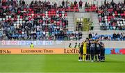 10 June 2025; The Luxembourg team huddle before the international friendly match between Luxembourg and Republic of Ireland at Stade de Luxembourg in Luxembourg. Photo by Stephen McCarthy/Sportsfile