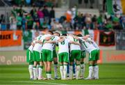 10 June 2025; Republic of Ireland players huddle before the international friendly match between Luxembourg and Republic of Ireland at Stade de Luxembourg in Luxembourg. Photo by Stephen McCarthy/Sportsfile
