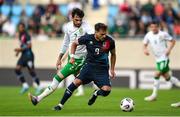 10 June 2025; Danel Sinani of Luxembourg in action against Troy Parrott of Republic of Ireland during the international friendly match between Luxembourg and Republic of Ireland at Stade de Luxembourg in Luxembourg. Photo by Stephen McCarthy/Sportsfile