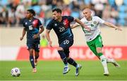 10 June 2025; Eldin Dzogovic of Luxembourg in action against Will Smallbone of Republic of Ireland during the international friendly match between Luxembourg and Republic of Ireland at Stade de Luxembourg in Luxembourg. Photo by Stephen McCarthy/Sportsfile