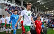 10 June 2025; Nathan Collins of Republic of Ireland leads his side out before the international friendly match between Luxembourg and Republic of Ireland at Stade de Luxembourg in Luxembourg. Photo by Stephen McCarthy/Sportsfile