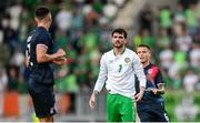 10 June 2025; Troy Parrott of Republic of Ireland shouts in the direction of Seid Korac of Luxembourg, left, during the international friendly match between Luxembourg and Republic of Ireland at Stade de Luxembourg in Luxembourg. Photo by Stephen McCarthy/Sportsfile