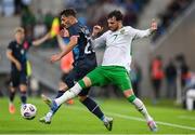 10 June 2025; Eldin Dzogovic of Luxembourg in action against Troy Parrott of Republic of Ireland during the international friendly match between Luxembourg and Republic of Ireland at Stade de Luxembourg in Luxembourg. Photo by Stephen McCarthy/Sportsfile