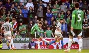 10 June 2025; Isaac Price of Northern Ireland shoots to score his side's first goal during the International Friendly match between Northern Ireland and Iceland at Clearer Twist National Football Stadium at Windsor Park in Belfast. Photo by Ramsey Cardy/Sportsfile
