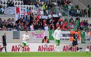 10 June 2025; Luxembourg supporters protest in the stadium during the international friendly match between Luxembourg and Republic of Ireland at Stade de Luxembourg in Luxembourg. Photo by Stephen McCarthy/Sportsfile