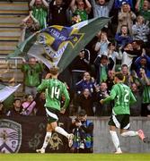 10 June 2025; Isaac Price of Northern Ireland celebrates after scoring his side's first goal during the International Friendly match between Northern Ireland and Iceland at Clearer Twist National Football Stadium at Windsor Park in Belfast. Photo by Ramsey Cardy/Sportsfile