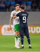 10 June 2025; Kasey McAteer of Republic of Ireland and Danel Sinani of Luxembourg tussle during the international friendly match between Luxembourg and Republic of Ireland at Stade de Luxembourg in Luxembourg. Photo by Stephen McCarthy/Sportsfile