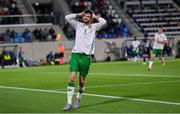 10 June 2025; Troy Parrott of Republic of Ireland reacts after his goal is disallowed for an offside during the international friendly match between Luxembourg and Republic of Ireland at Stade de Luxembourg in Luxembourg. Photo by Stephen McCarthy/Sportsfile