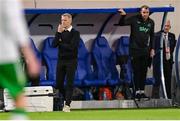 10 June 2025; Republic of Ireland head coach Heimir Hallgrimsson, left, and assistant head coach John O'Shea react during the international friendly match between Luxembourg and Republic of Ireland at Stade de Luxembourg in Luxembourg. Photo by Stephen McCarthy/Sportsfile