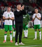 10 June 2025; Republic of Ireland head coach Heimir Hallgrimsson applauds toward the travelling Republic of Ireland supporters after the international friendly match between Luxembourg and Republic of Ireland at Stade de Luxembourg in Luxembourg. Photo by Stephen McCarthy/Sportsfile