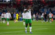 10 June 2025; Festy Ebosele of Republic of Ireland applauds toward the travelling supporters after the international friendly match between Luxembourg and Republic of Ireland at Stade de Luxembourg in Luxembourg. Photo by Stephen McCarthy/Sportsfile