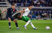 10 June 2025; Adam Idah of Republic of Ireland in action against Tomas Moreira of Luxembourg during the international friendly match between Luxembourg and Republic of Ireland at Stade de Luxembourg in Luxembourg. Photo by Stephen McCarthy/Sportsfile