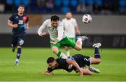 10 June 2025; Troy Parrott of Republic of Ireland is tackled by Seid Korac of Luxembourg during the international friendly match between Luxembourg and Republic of Ireland at Stade de Luxembourg in Luxembourg. Photo by Stephen McCarthy/Sportsfile