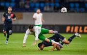 10 June 2025; Troy Parrott of Republic of Ireland is tackled by Seid Korac of Luxembourg during the international friendly match between Luxembourg and Republic of Ireland at Stade de Luxembourg in Luxembourg. Photo by Stephen McCarthy/Sportsfile